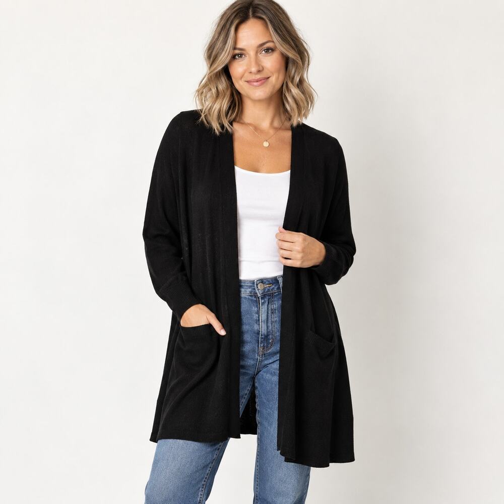 Kathy Ireland black open front cardigan sweater 3X business casual